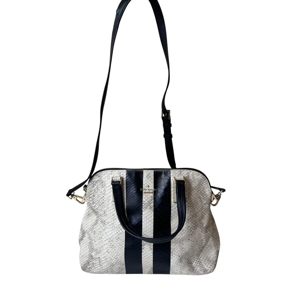 Kate Spade Satchel Handbag Snake Print‎ Black Stripe Crossbody Bag